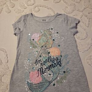 Disney Kids Glitter Mermaid T-Shirt - Gray